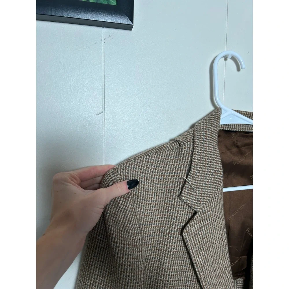 Vintage Pendleton Brown Houndstooth 100% Virgin Wool Blazer Mens 40 Sport Coat